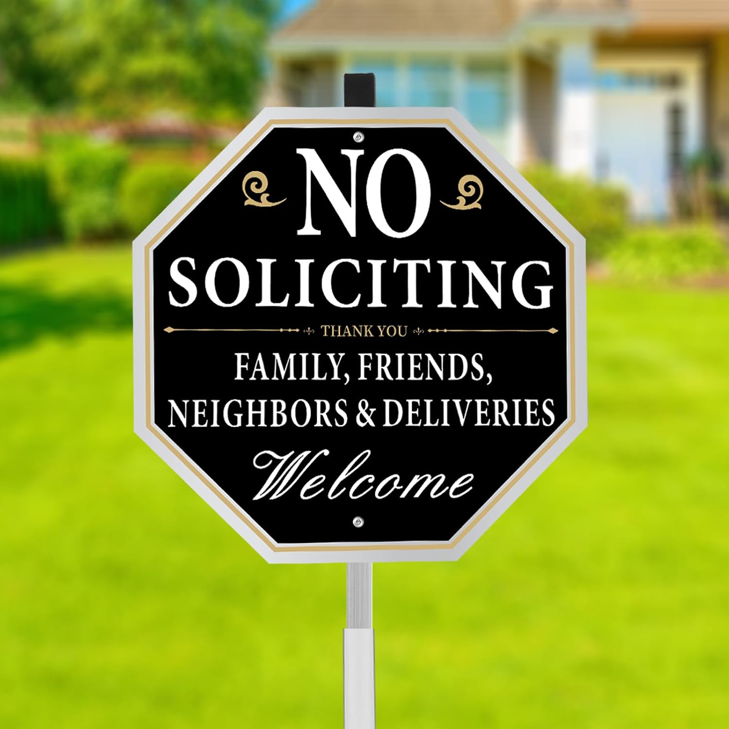No Soliciting Yard Sign 10 x 10 Inch House Sign with Stake No Soliciting Message