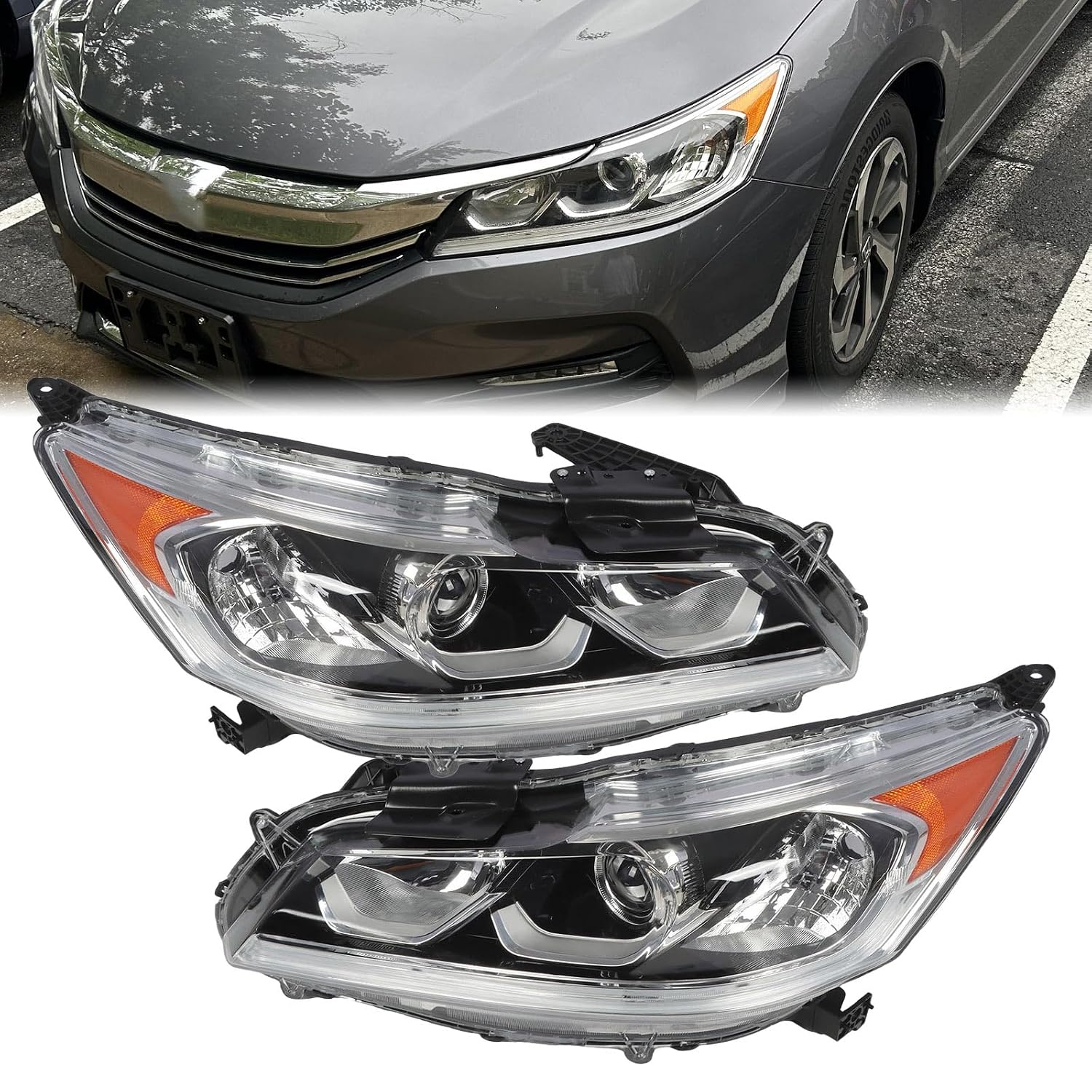 2016 2017 Honda Accord EX EX-L Headlight Assembly LED DRL Compatible Headlights
